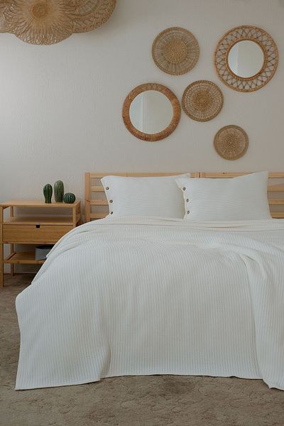 MEYN COLLECTİON 220X230 Multi-Purpose Gift Dowry Double Pique Bedspread and Pillowcase