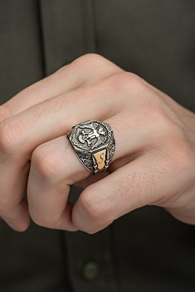 ALYANSEVİM Selçuklu Kartalı Motifli Harfli 925 Gümüş Erkek Yüzük