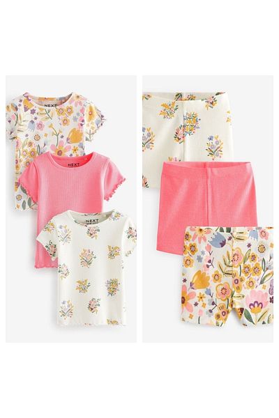 Next Baby Cream Colored 3-Piece Cotton Floral Patterned Top and Bottom Set