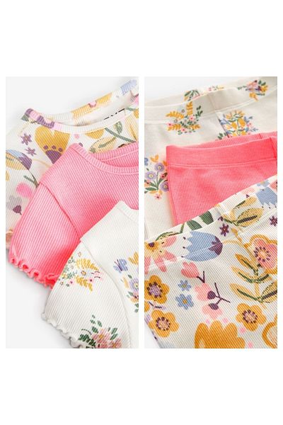 Next Baby Cream Colored 3-Piece Cotton Floral Patterned Top and Bottom Set