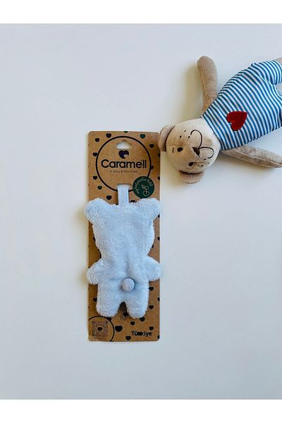 Caramell Blue Plush Pacifier Strap for Newborn Babies - 0-18 Months Compatible