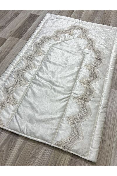 AYHANHOME French Velvet Dowry Bridal Set - Guipure Embroidered Prayer Mat