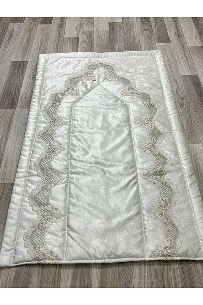AYHANHOME French Velvet Dowry Bridal Set - Guipure Embroidered Prayer Mat