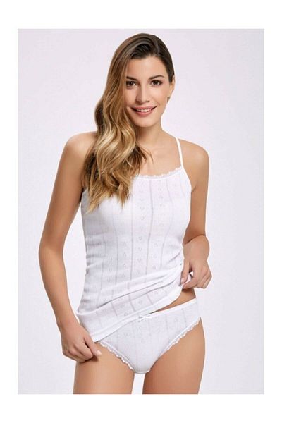 Tutku Tricot de corp cu bretele din frânghie jacquard de culoare albă