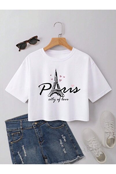 over head oh Beli Paris Štampano Oversize kroj Ženska Skraćeni kroj Top