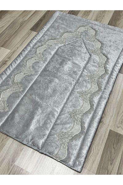 AYHANHOME French Velvet Dowry Bridal Set - Guipure Embroidered Prayer Mat