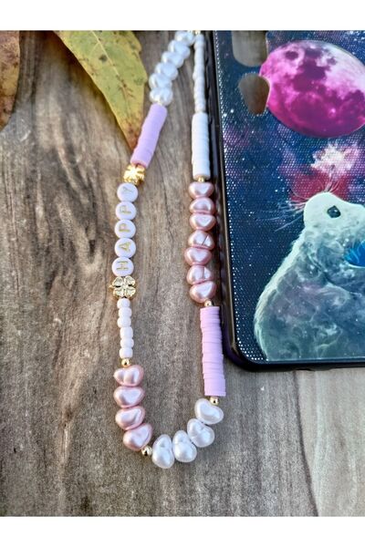 Genel Markalar Lila Incili Ve Fimolu Telefon Askısı Telefon Charmi