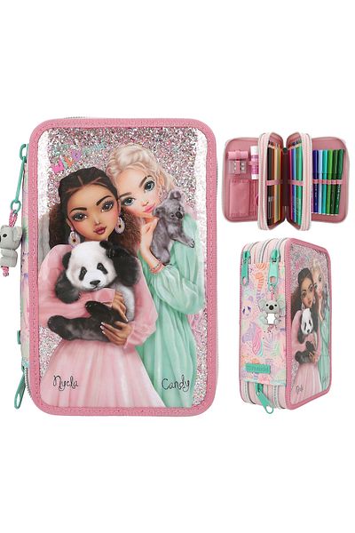 Top Model by Depesche WILD ROSA Trousse - 3 θήκες, τρία διαμερίσματα, μολυβοθήκη με εσωτερική γέμιση