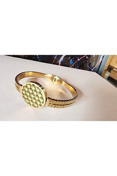 Anatolia Yaşam Çiçeği Sembolü 520 Ve 777 Sayı Sekanslı Çelik Kelepçe Bileklik