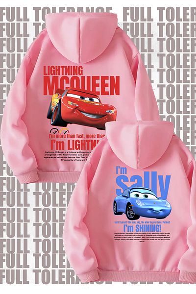 FULL TOLERANCE Unisex Μαύρο Λευκό I'm Sally And Lightning McQueen Cars εμπριμέ κοντομάνικο 2 τεμαχίων φούτερ 100% βαμβάκι