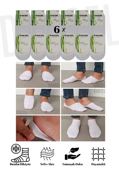 DK DAKSEL Ανδρικές μπαλαρίνες Bamboo White - Άνευ ραφής και αντιολισθητική φτέρνα σιλικόνης, Premium πακέτο των 6