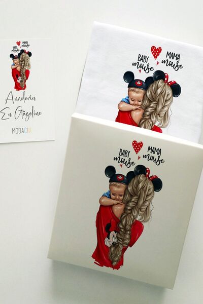 modacix Anne Oğul Kombin Yap -özel Tasarım Hediye Kutusunda Sevimli Anne Tişörtü- Anne Erkek Çocuk Kombini