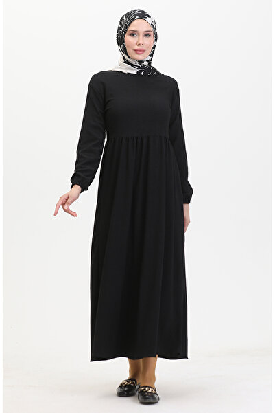 sefamerve Černé zabalené šaty v pase - 1016-02