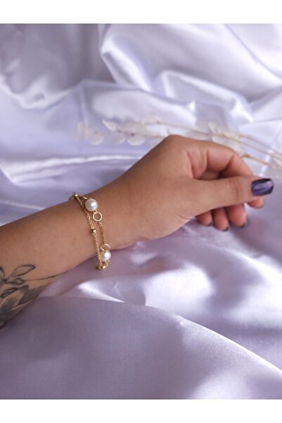 LE&DA Accessory سوار أنيق مع سلسلة ذهبية ولؤلؤ