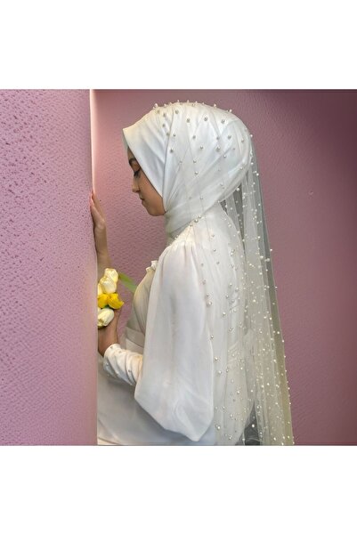 JetDukkan Tesettür Incili 2 Metre Kırık Orta Boy Beyaz Rahibe Duvak - Zarif V...