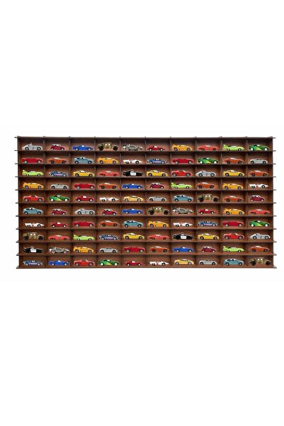 Woodbu Ahşap Yatay Hobi Araba Rafı Ceviz 100 Araçlık