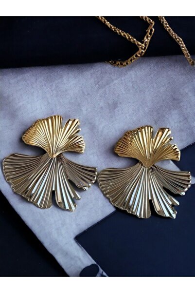 NAİFTAKIAKSESUAR Kadın 2 Renk Plaka  Yaprak Detaylı  Küpe