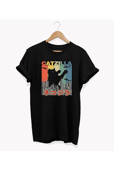 remonz Μπλουζάκι Catzilla Printed Oversize Crew Neck 100% βαμβακερό μπλουζάκι μεγάλου μεγέθους