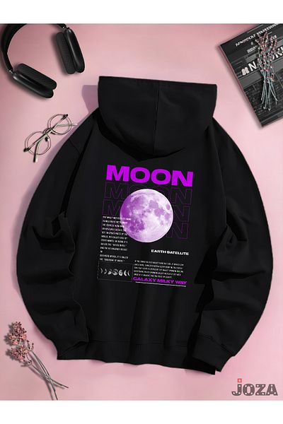 Joza Outdoors Unisex Femei Bărbați Moon Earth Back Printed Design Colorat Rose Gold Hanorac din lână cu glugă