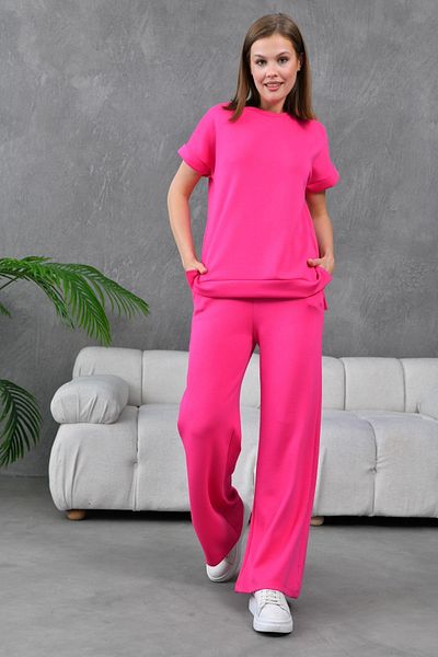 Lusin Fuchsia Women's Summer Modal Set - Pants and T-shirt Set