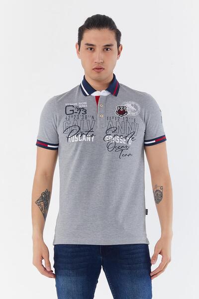 Galvanni Erkek Gri Polo Yaka T-Shırt - Vekor Grey Melange