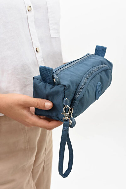 Alanç Gift İki Bölmeli Kalemlik Ve Makyaj Çantası Mavi Yıkanabilir ve Su Geçirmez Kumaş Elde Taşımaya Uygundur