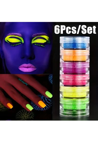 Francheska 6 Pieces Neon Makeup - Eye and Body Props, Nail Faceted Extra Highlighter Night Pigment