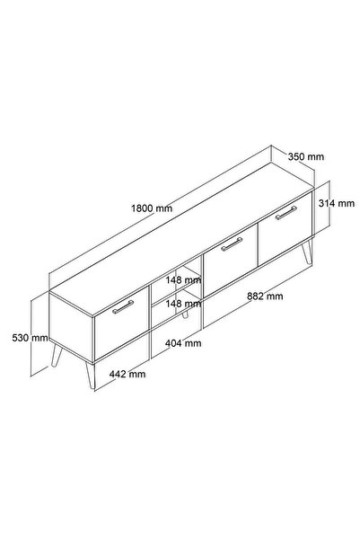 Mezza 1583 Exxen 180 Cm (AHŞAP AYAKLI) Tv Ünitesi Hat Rengi