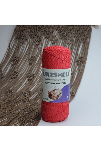 urzsmell 100 Red Macrame - Polyester, 140m, No. 3 Supla, Bag and Accessory Thread