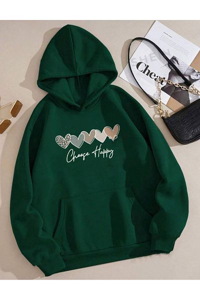 khufu Φούτερ Nefti Green Hooded - Close Happy Heart με μοτίβο φούτερ με κουκούλα