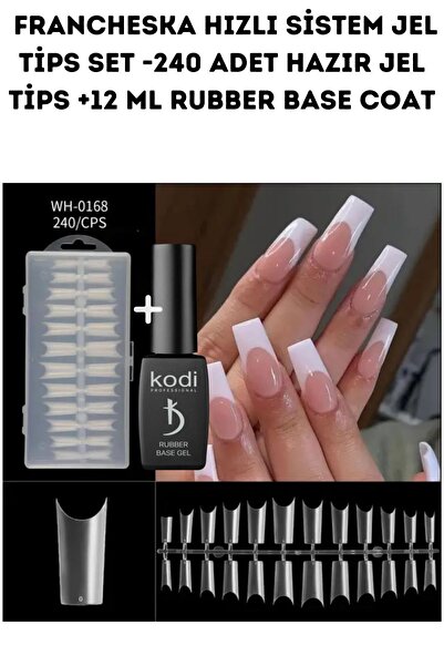 Francheska HIZLI SİSTEM JEL TİPS SET -240 ADET HAZIR JEL TİPS +12 ML RUBBER B...