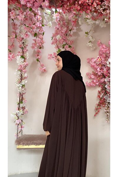 Butik Acı Kahve Renk V Robalı Meva Tesettür Elbise