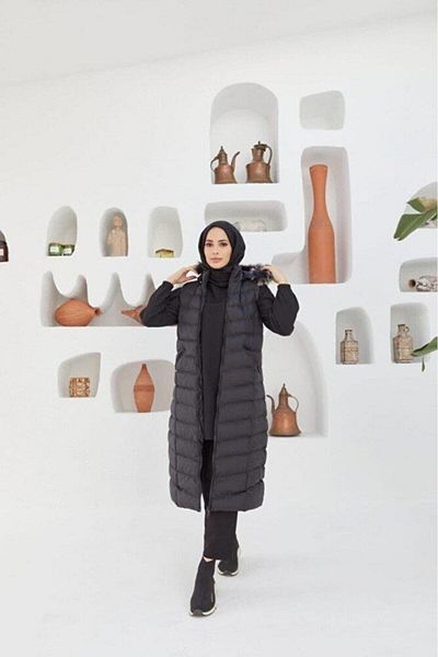 Moda Asrın Gel Fiber Filling Black Hooded Puffer Vest