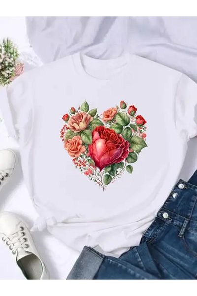 Pink Sky Moda Femei - Tricou cu imprimeu floral dulce T Tops