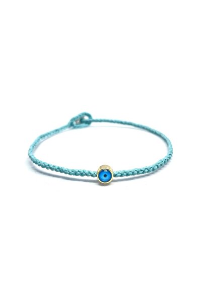 knitbek Handmade Unisex Evil Eye Bead Bracelet Gold with Blue Inside