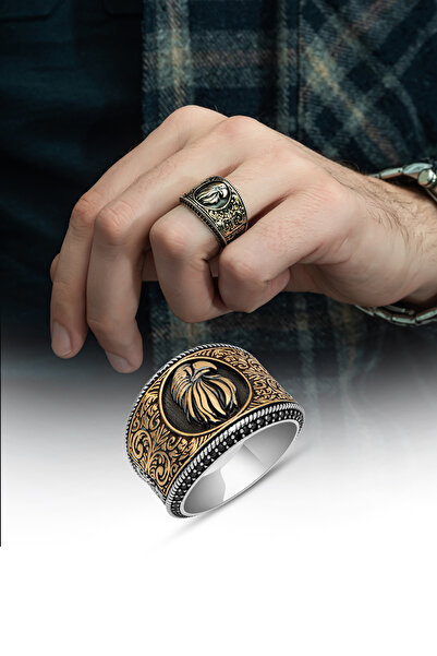 ALYANSEVİM Kartal Başı Desenli Mikro Taşlı 925 Gümüş Erkek Yüzük