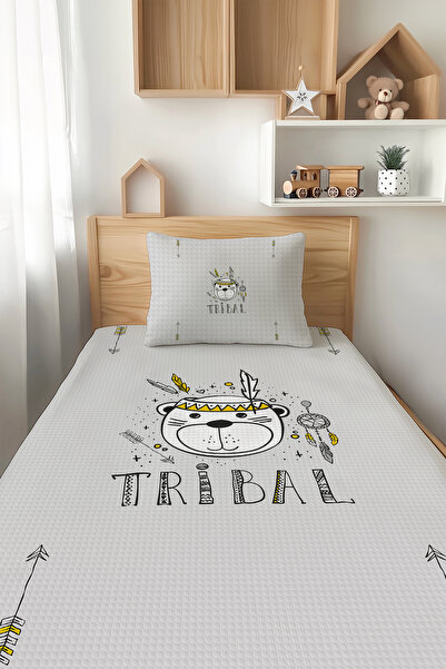 Talia Home طقم بيكيه رمادي بنمط قبلي للأطفال - فردي TLAP-043