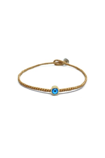 knitbek Handmade Unisex Evil Eye Bead Bracelet Gold with Blue Inside