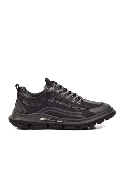 Guja Grey Striped Embos Leather Men's Sneaker