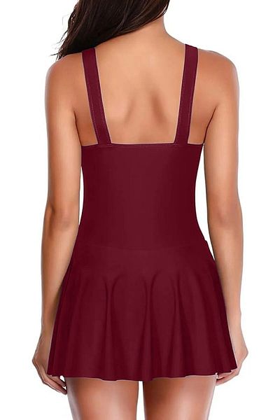 segiza Plum Lycra Skirt Combined Slipe Dress Swimsuit