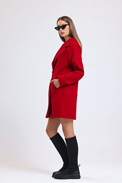 kabancım Kadın Düğmeli Kısa Kaşe Kaban