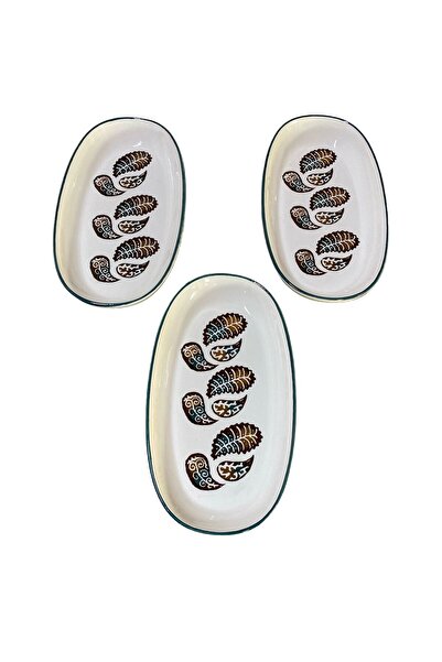 MTD SERAMİK 27 cm Shawl Patterned Deep Boat Plate - 3 Pieces