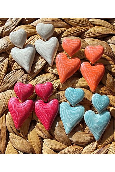 İLKYAZ Accessory - Double Heart Earrings with Enamel