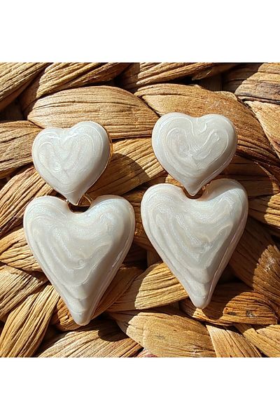 İLKYAZ Accessory - Double Heart Earrings with Enamel