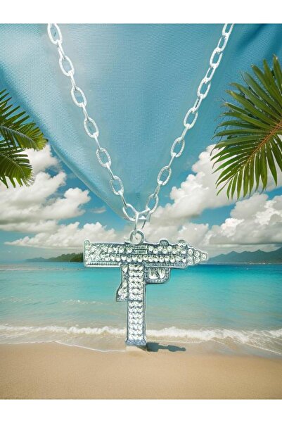 whocares Gümüş Kaplama Unisex Kolye İşlemeli Uzi Sembollü Zincirli Popüler Kaliteli