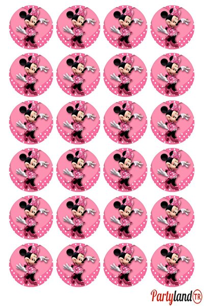 PartylandTR Minnie Mouse 5 cm. Yapışkanlı Yuvarlak Etiket - Sticker 24 Adet