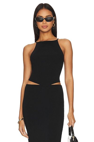 PERLAVİSTA Crop Top din jerseu de mătase neagră cu croială asimetrică - mânecă zero