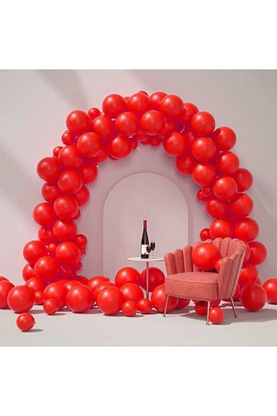 BEST PARTİ Red Pastel Chain Balloon Set 100 Pieces + 5 Mt Balloon Chain