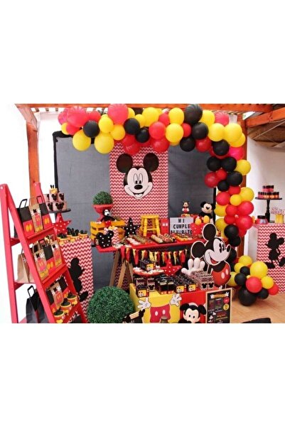 BEST PARTİ بالون ميكي ماوس كونسبت - 100 قطعة بالون ميتاليك + سلسلة بالونات هدية