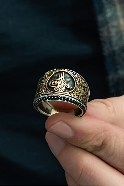 ALYANSEVİM Tuğra Desenli Mikro Taşlı 925 Gümüş Erkek Yüzük